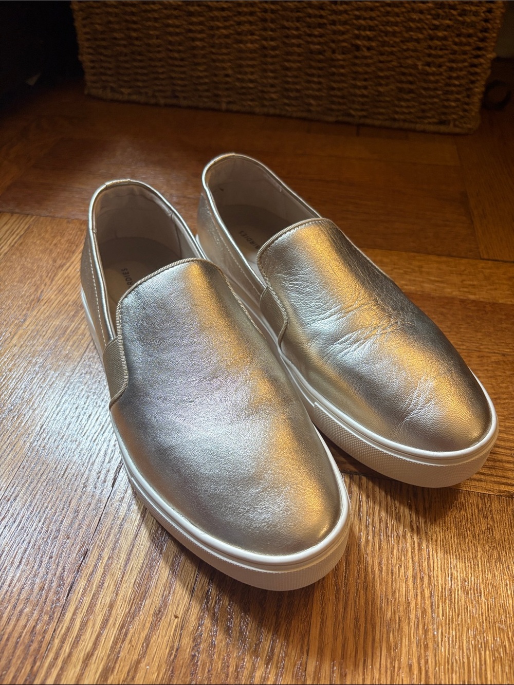 Birdies Metallic Silver Slip-On Loafers for Women